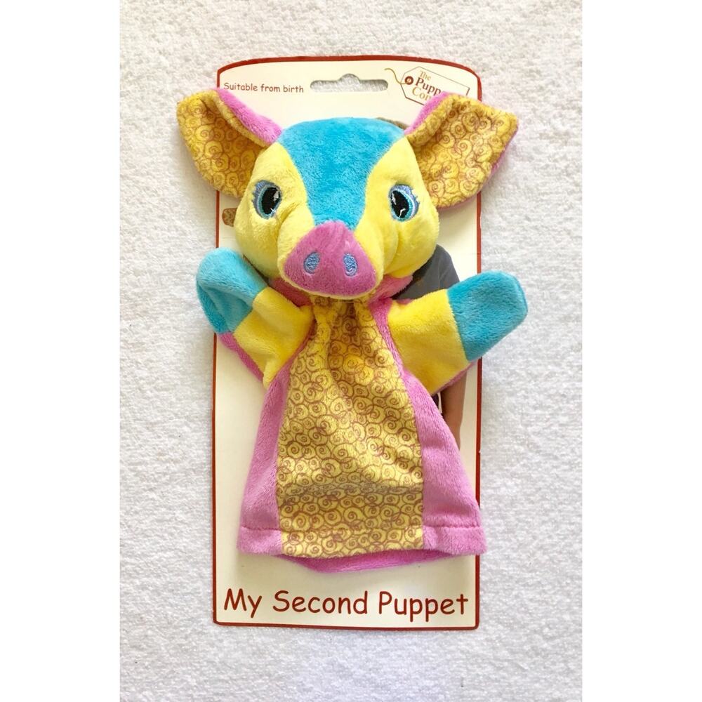 New Pig My Second Puppet by The Puppet Company Yellow Pink Blue Fuzzy Fabric